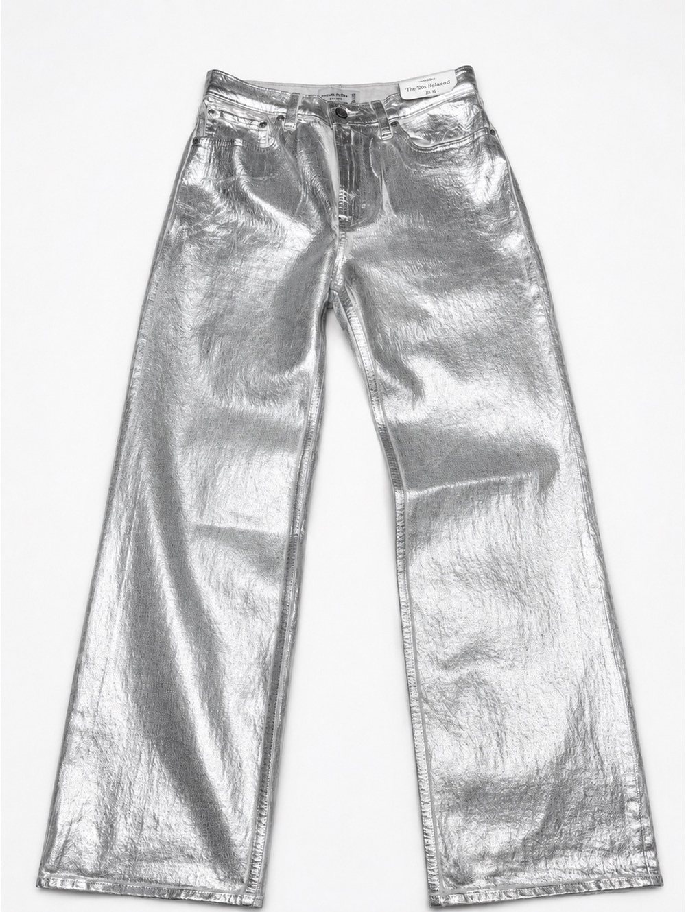 Abercrombie & Fitch The ’90s Relaxed High Rise Metallic Foil Coated Denim Jeans